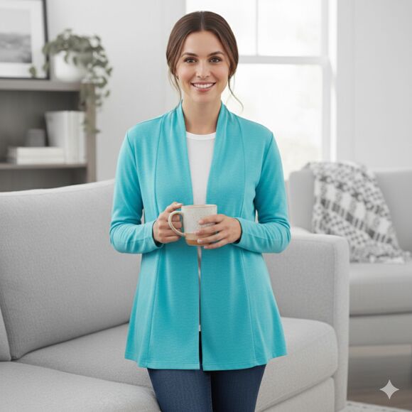 J. Jill Love Linen Turquoise Blue Long Open Cardigan Jacket XS Generous Fit - Picture 1 of 9